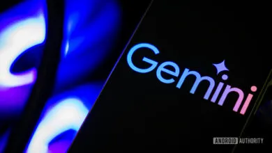 Smartphone displaying the Gemini logo with a vibrant, colorful gradient.