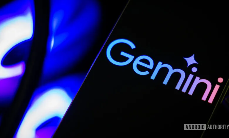 Smartphone displaying the Gemini logo with a vibrant, colorful gradient.