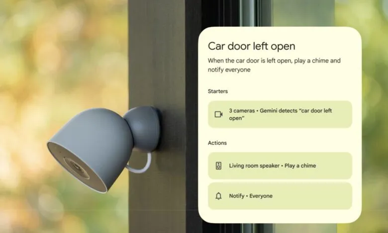 Google Nest camera detects an open car door, triggering chime and notifications.