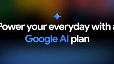 Google AI plan advertisement with bold text and blue diamond.