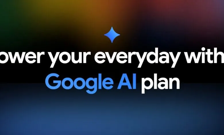 Google AI plan advertisement with bold text and blue diamond.