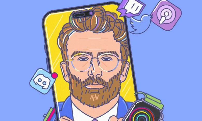 Illustration of Hasan Piker surrounded by social media icons.