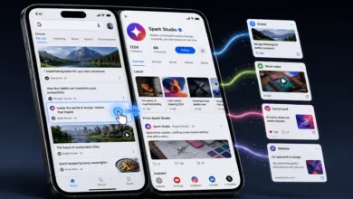 Google Discover interface showing Spark Studio profile and related content.