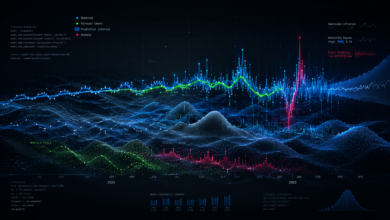 Time series forecast with observed, predicted, and anomaly data points.
