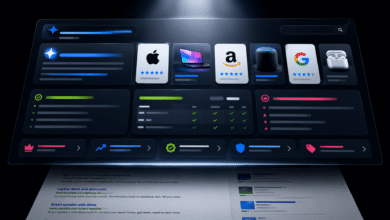 AI search interface showing product comparisons and search results.