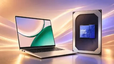 Honor X14 laptop with Intel Core processor on a reflective surface.