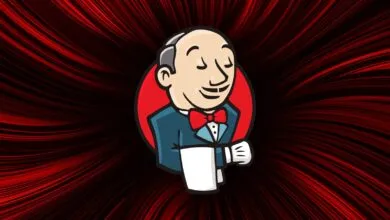 Jenkins butler logo with red background and swirling lines.