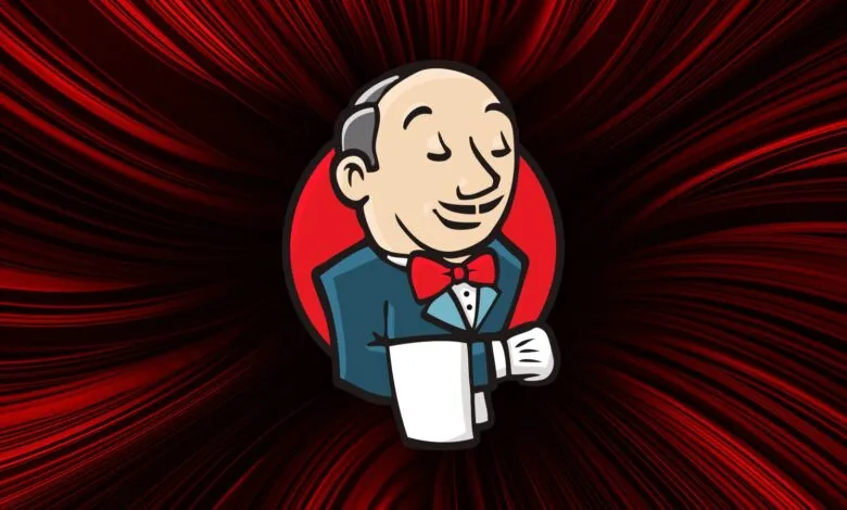 Jenkins butler logo with red background and swirling lines.