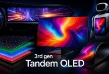 LG 3rd gen Tandem OLED display with vibrant colors and futuristic design elements.