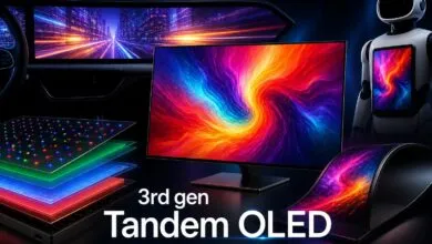 LG 3rd gen Tandem OLED display with vibrant colors and futuristic design elements.