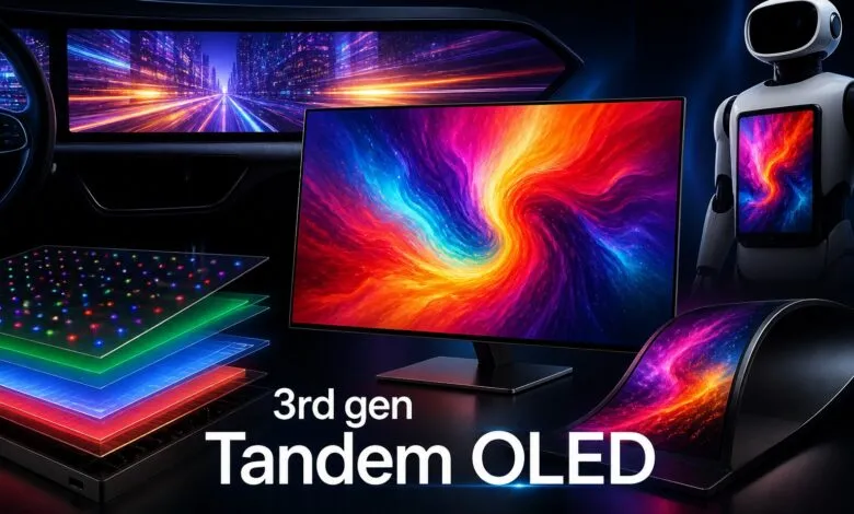 LG 3rd gen Tandem OLED display with vibrant colors and futuristic design elements.