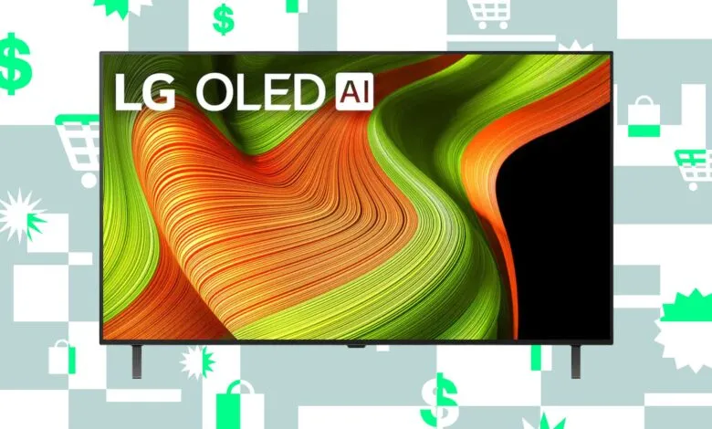 LG OLED AI TV on display with abstract colorful screen.