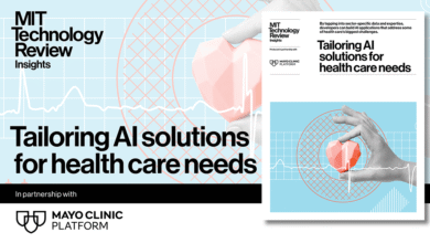 MIT Technology Review Insights cover: Tailoring AI solutions for healthcare needs.