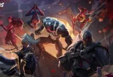 Marvel Rivals promotional art featuring Spider-Man, Venom, and other heroes.