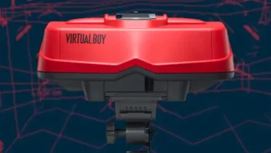 Close-up of a red and black Nintendo Virtual Boy console.