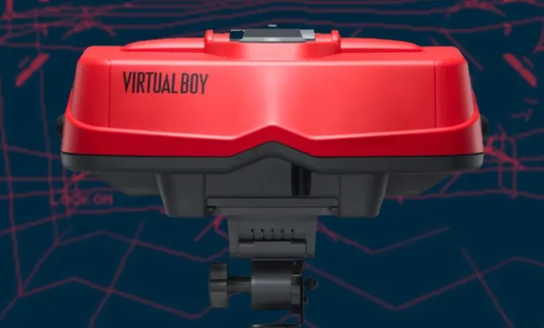 Close-up of a red and black Nintendo Virtual Boy console.