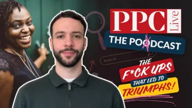 Podcast promo image featuring two people and PPC Live branding.