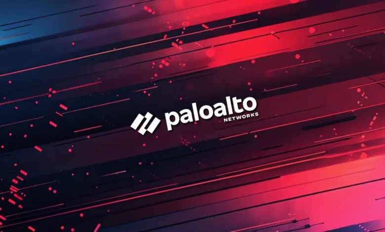 Palo Alto Networks logo on a red and blue abstract background.