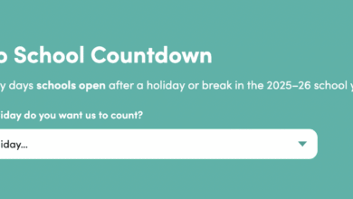 Back to School Countdown tool to calculate school days after holidays.