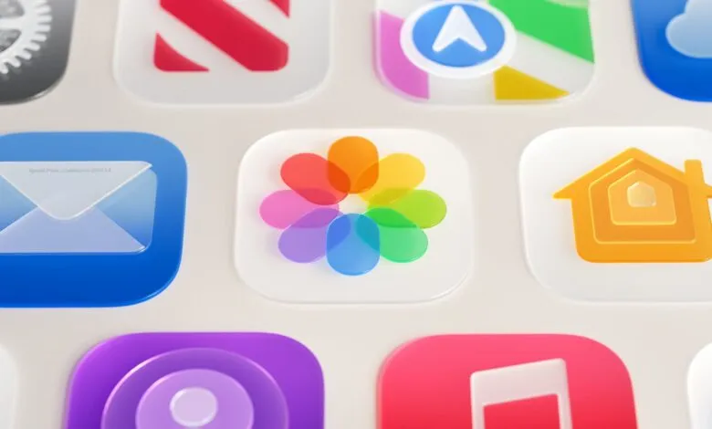 Close-up of iOS app icons with a frosted glass effect.