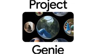 Project Genie logo with various scenes reflected in glass spheres.
