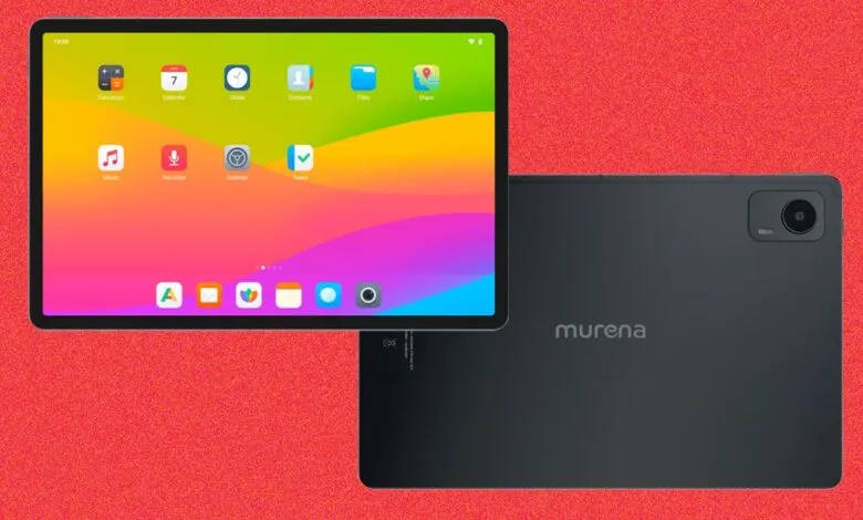 Murena tablet displaying colorful home screen with app icons.