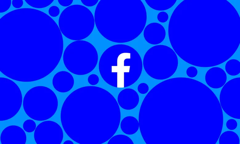 Facebook logo on blue circle background pattern.