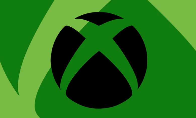 Xbox logo in black against a green abstract background.