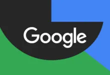 Google logo with black, blue, and green color blocks.