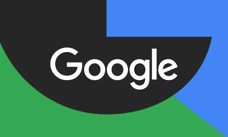 Google logo with black, blue, and green color blocks.