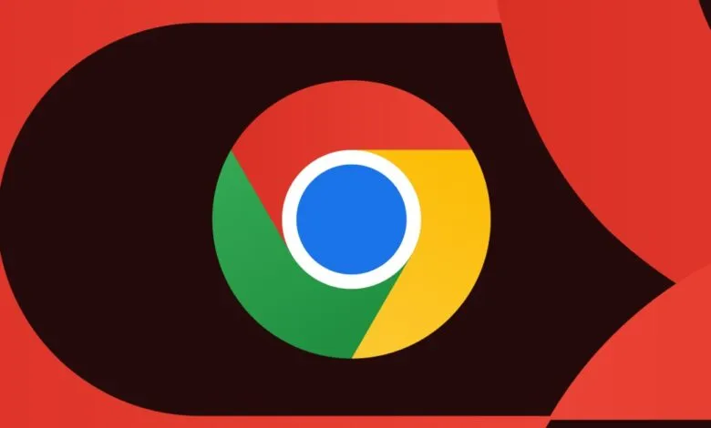 Google Chrome logo with red and black abstract background.