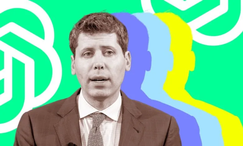 Sam Altman, CEO of OpenAI, against a bright green background with the OpenAI logo.