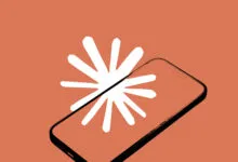 Phone screen displays white starburst on terracotta background.