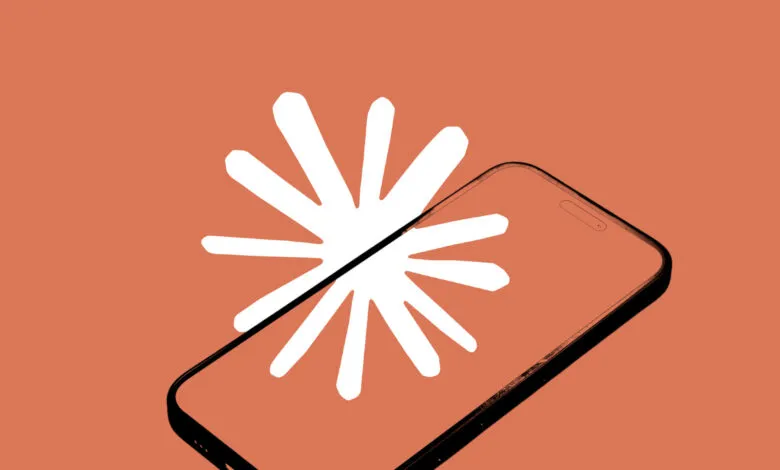 Phone screen displays white starburst on terracotta background.