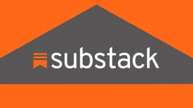 Substack logo on orange and gray background.