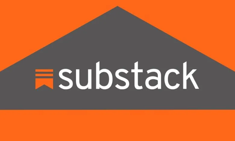 Substack logo on orange and gray background.