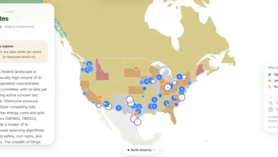 Map of North America showing proposed, operational, and under-construction data centers.