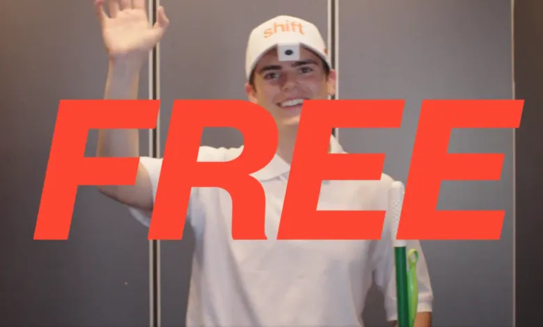 Person wearing 'shift' hat waves with 'FREE' text overlay.