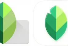 Comparison of old and new Snapseed app logos, featuring a stylized green leaf.