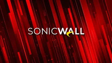 SonicWall logo on a red and black abstract background.