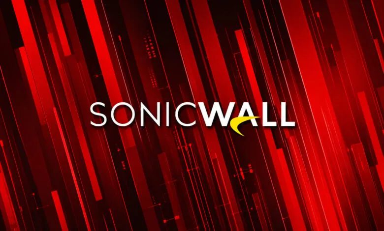 SonicWall logo on a red and black abstract background.