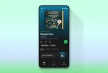 Spotify app showing audiobook 'His and Hers' by Alice Feeney on a smartphone.