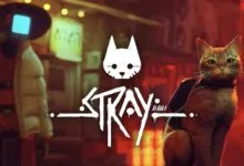 Stray video game promotional image featuring a cat and a robot.