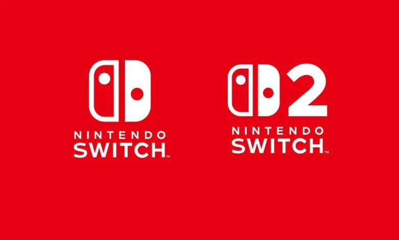 Nintendo Switch and Switch 2 logos on a red background.