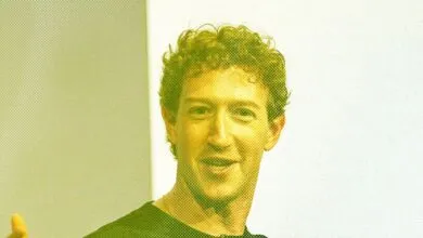 Mark Zuckerberg with a halftone effect, smiling slightly.