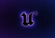 Unreal Engine 6 logo with a glowing purple outline.