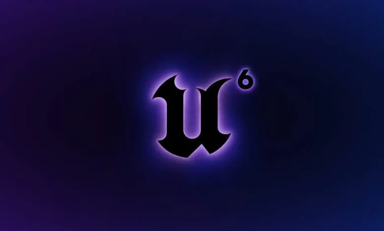 Unreal Engine 6 logo with a glowing purple outline.