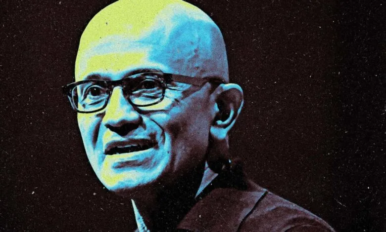 Satya Nadella portrait with yellow and blue color filter.