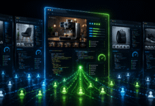 Website SEO optimization concept with product pages and user connections.