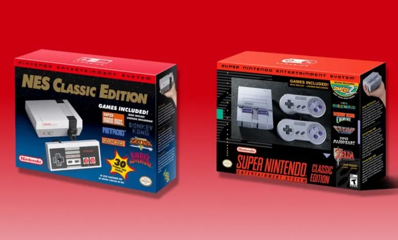 NES Classic and SNES Classic Edition consoles side-by-side.